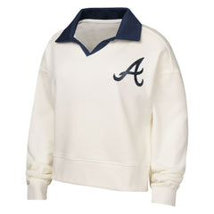Atlanta Braves Girls Youth Ballpark Hit Collared V-Neck Pullover Sweatshirt White
