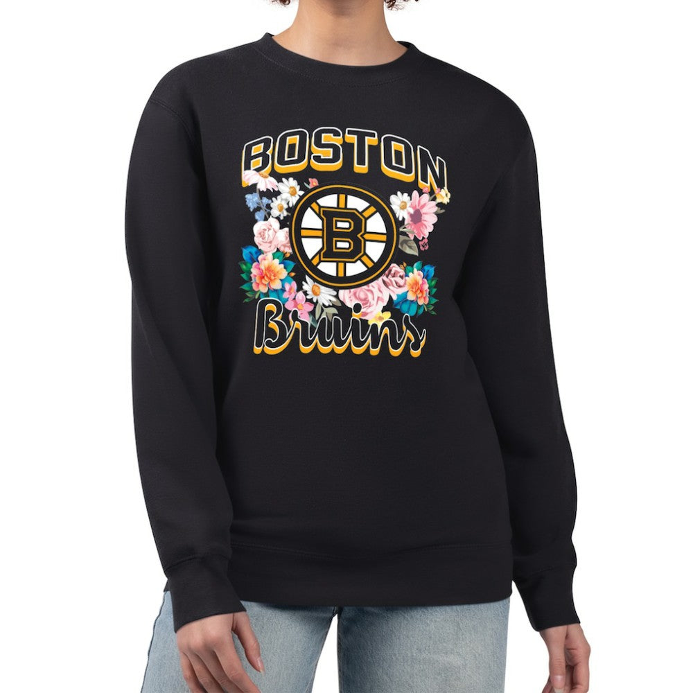 Boston Bruins G-III 4Her by Carl Banks Women's Flower Logo Pullover Sweatshirt Black