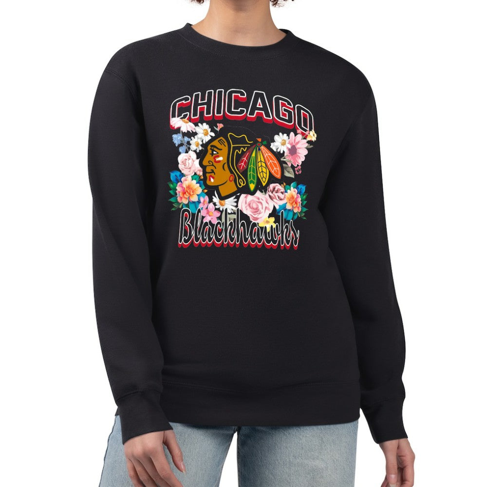 Chicago Blackhawks G-III 4Her by Carl Banks Women's Flower Logo Pullover Sweatshirt Black