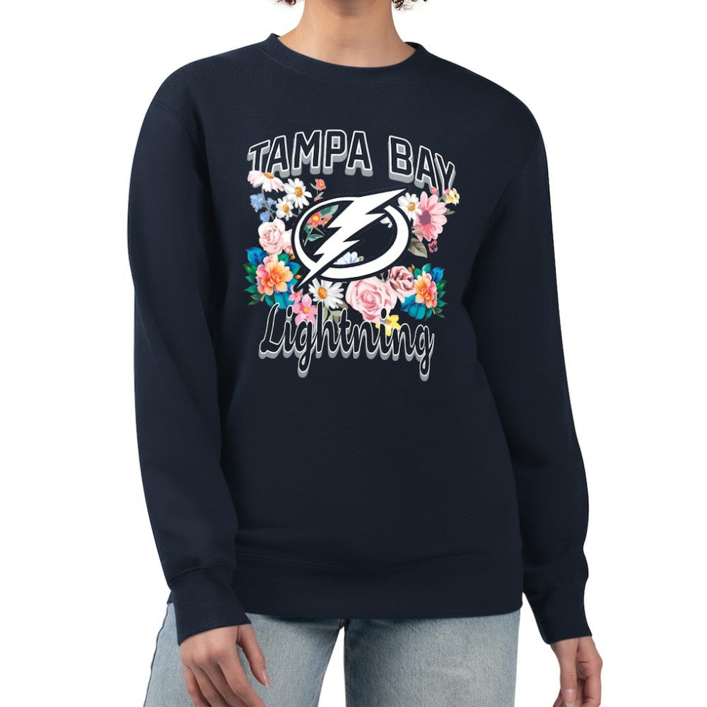 Tampa Bay Lightning G-III 4Her by Carl Banks Women's Flower Logo Pullover Sweatshirt Navy