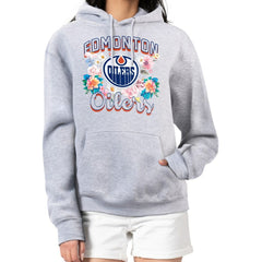 Edmonton Oilers G-III 4Her by Carl Banks Women's Flower Logo Pullover Hoodie Heather Gray