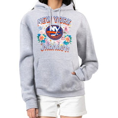 New York Islanders G-III 4Her by Carl Banks Women's Flower Logo Pullover Hoodie Heather Gray