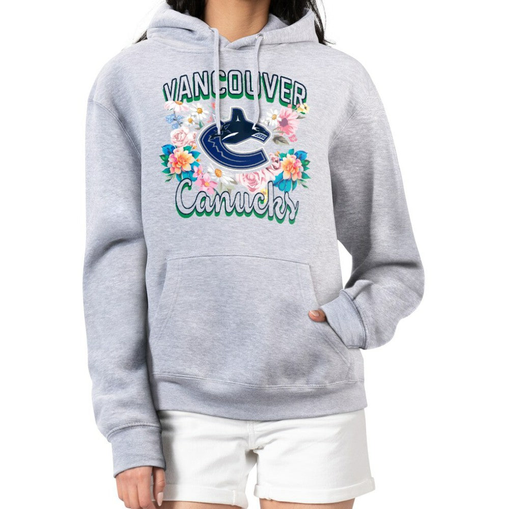 Vancouver Canucks G-III 4Her by Carl Banks Women's Flower Logo Pullover Hoodie Heather Gray