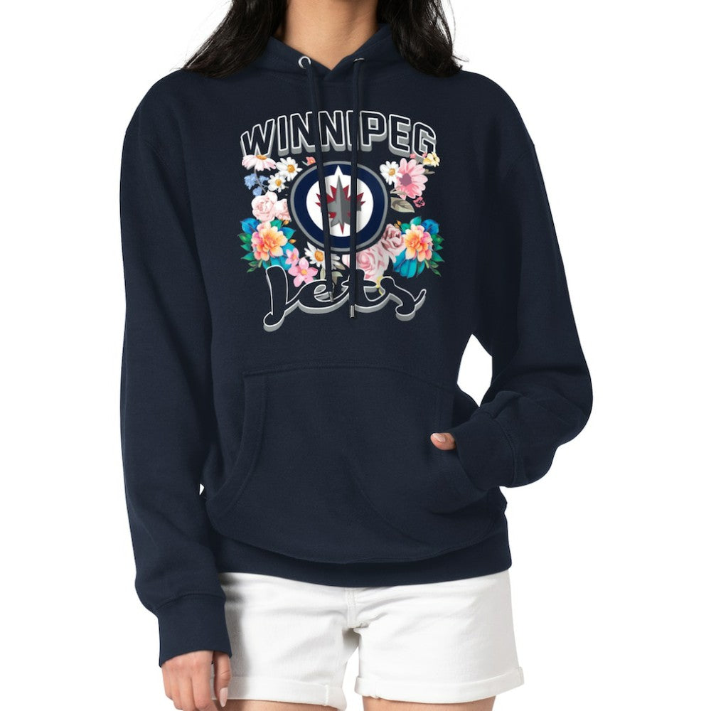 Winnipeg Jets G-III 4Her by Carl Banks Women's Flower Logo Pullover Hoodie Navy