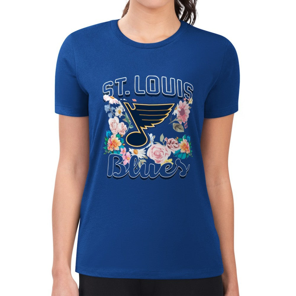 St. Louis Blues G-III 4Her by Carl Banks Women's Super-Slim Fit Lightweight Flower Logo T-Shirt Blue