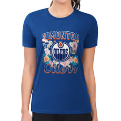 Edmonton Oilers G-III 4Her by Carl Banks Women's Super-Slim Fit Lightweight Flower Logo T-Shirt Royal