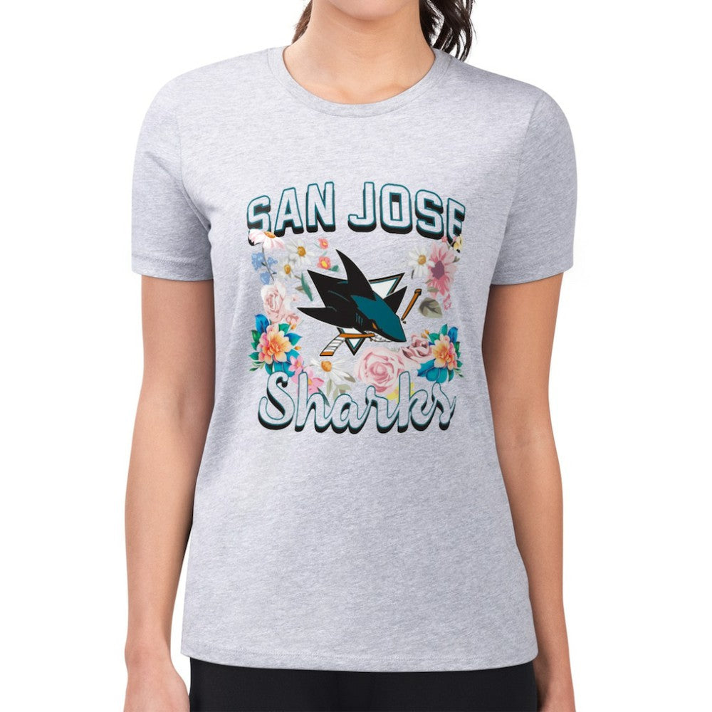 San Jose Sharks G-III 4Her by Carl Banks Women's Super-Slim Fit Lightweight Flower Logo T-Shirt Heather Gray