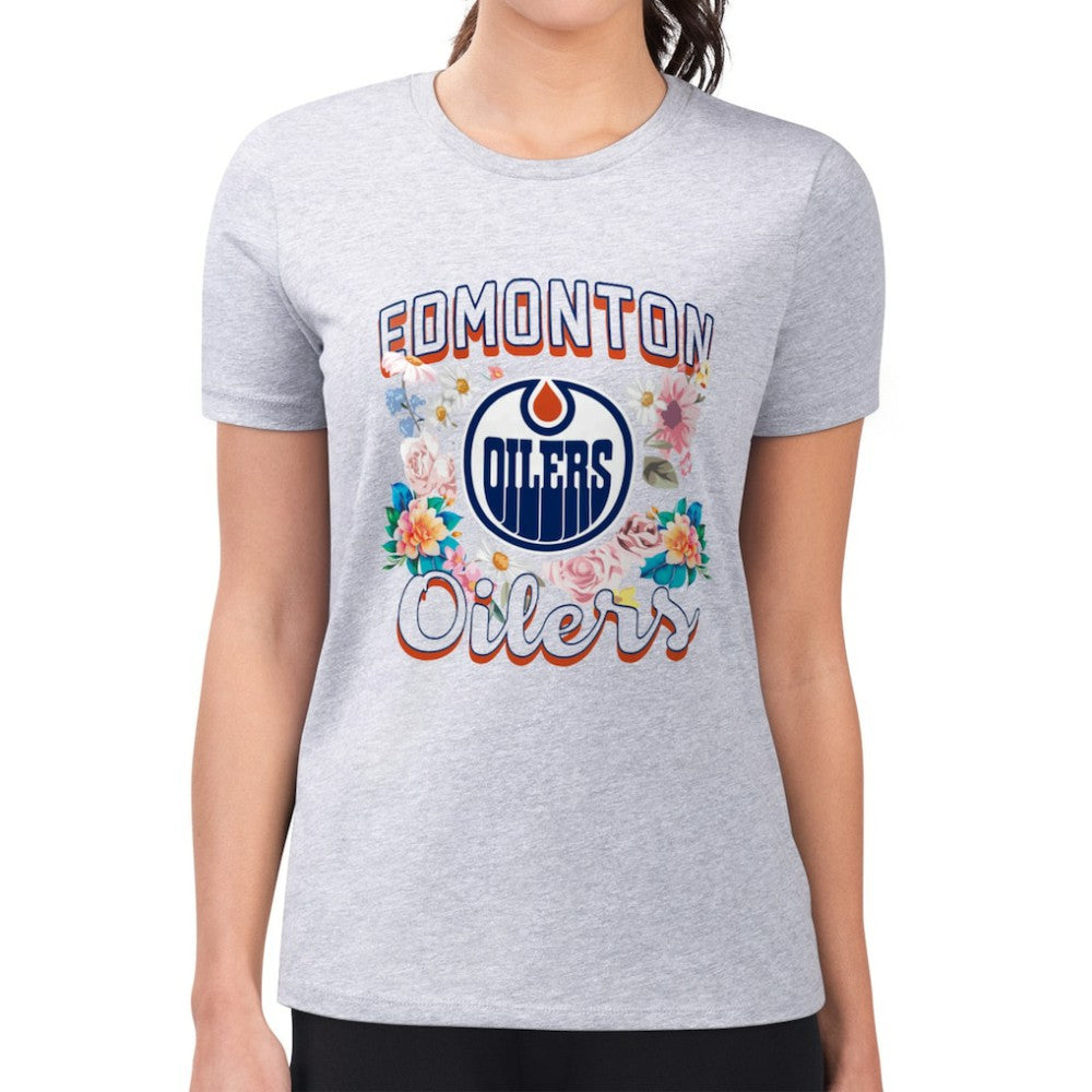 Edmonton Oilers G-III 4Her by Carl Banks Women's Super-Slim Fit Lightweight Flower Logo T-Shirt Heather Gray