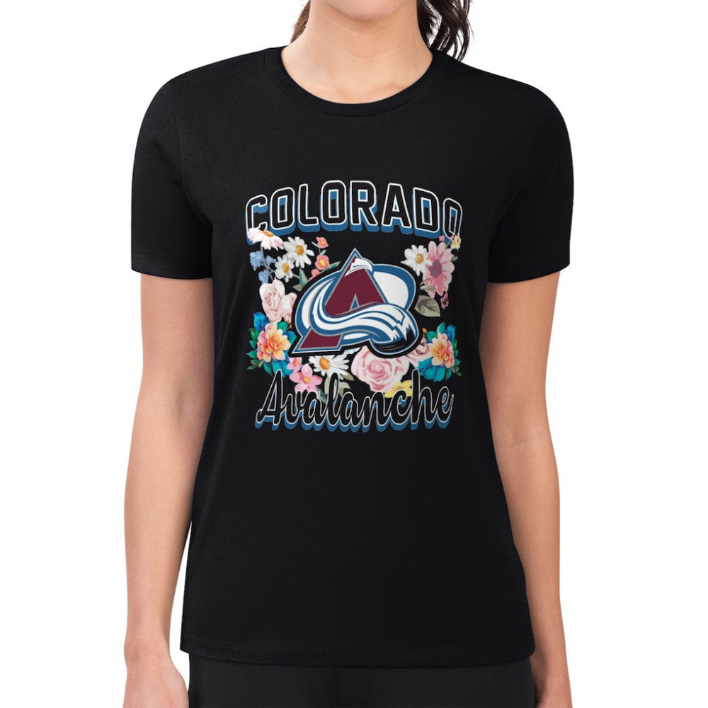 Colorado Avalanche G-III 4Her by Carl Banks Women's Super-Slim Fit Lightweight Flower Logo T-Shirt Black
