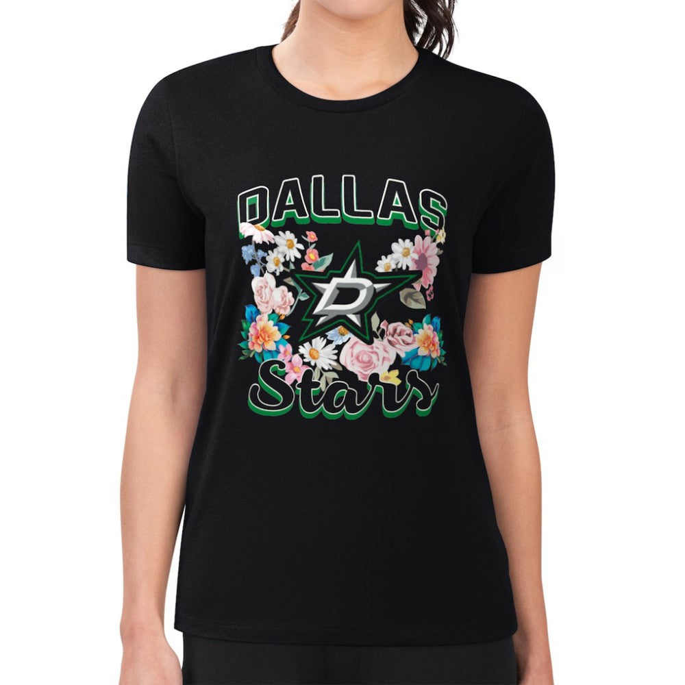 Dallas Stars G-III 4Her by Carl Banks Women's Super-Slim Fit Lightweight Flower Logo T-Shirt Black