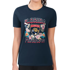 Florida Panthers G-III 4Her by Carl Banks Women's Super-Slim Fit Lightweight Flower Logo T-Shirt Navy