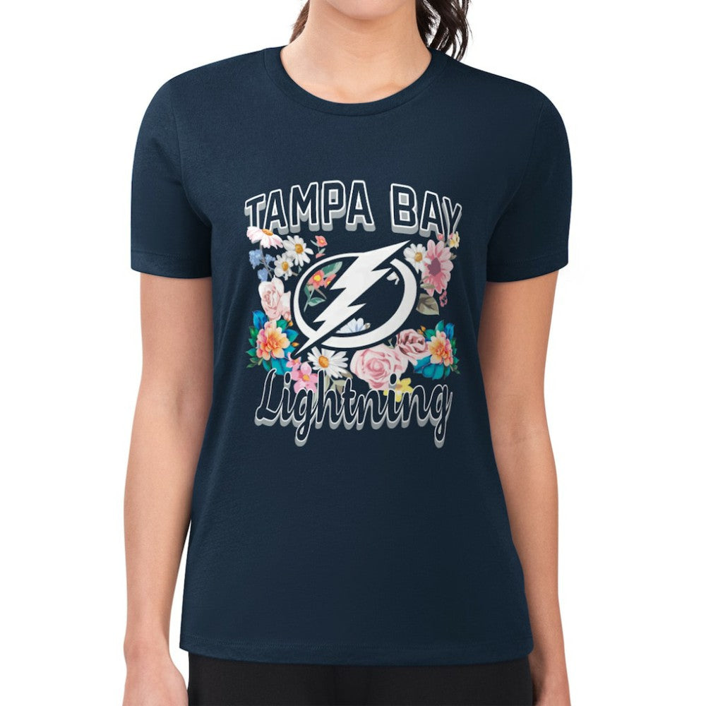 Tampa Bay Lightning G-III 4Her by Carl Banks Women's Super-Slim Fit Lightweight Flower Logo T-Shirt Navy