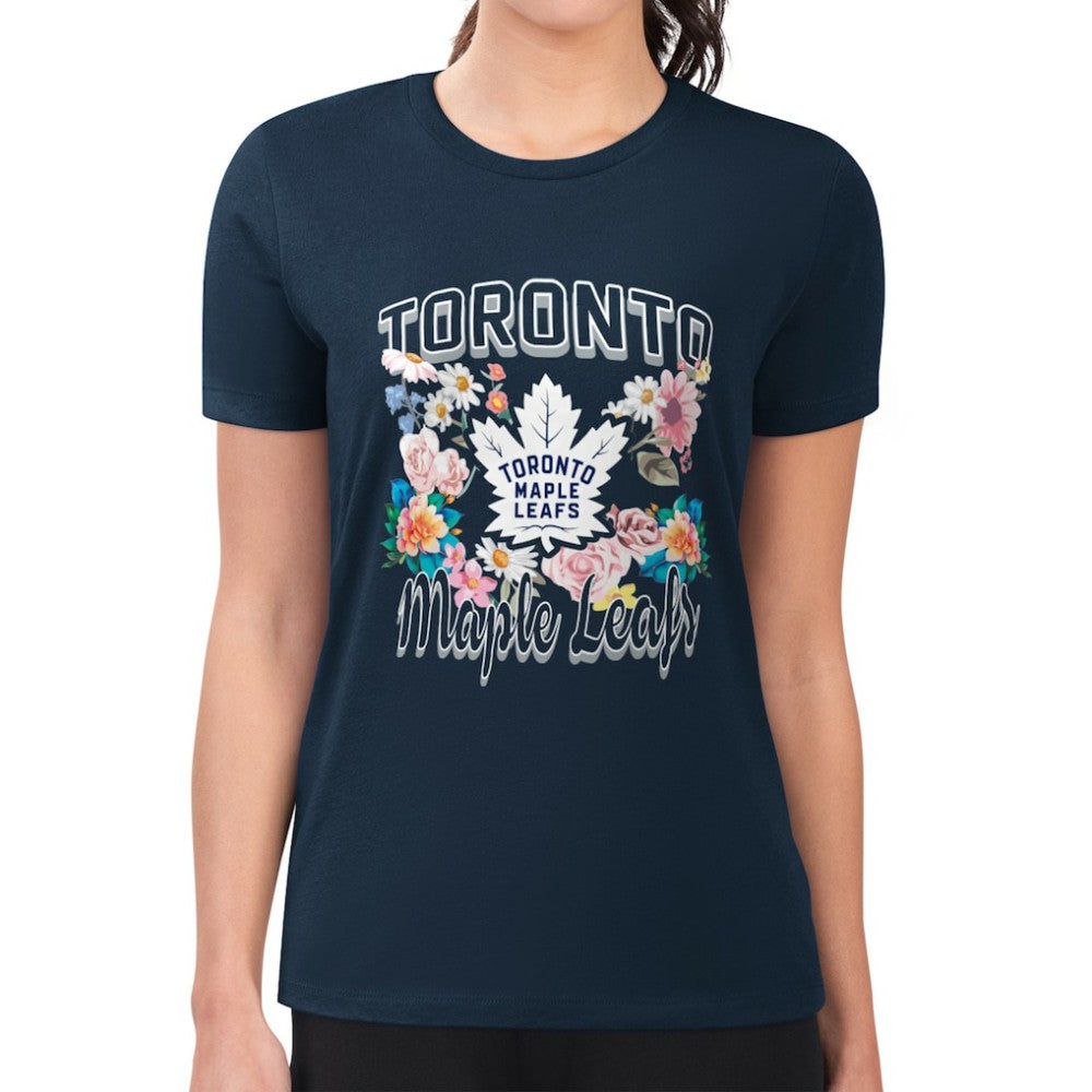 Toronto Maple Leafs G-III 4Her by Carl Banks Women's Super-Slim Fit Lightweight Flower Logo T-Shirt Navy