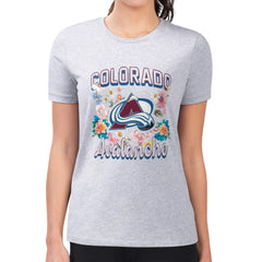 Colorado Avalanche G-III 4Her by Carl Banks Women's Super-Slim Fit Lightweight Flower Logo T-Shirt Heather Gray