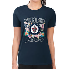 Winnipeg Jets G-III 4Her by Carl Banks Women's Super-Slim Fit Lightweight Flower Logo T-Shirt Navy