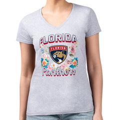 Florida Panthers G-III 4Her by Carl Banks Women's Super-Slim Fit Lightweight Flower Logo V-Neck T-Shirt Heather Gray