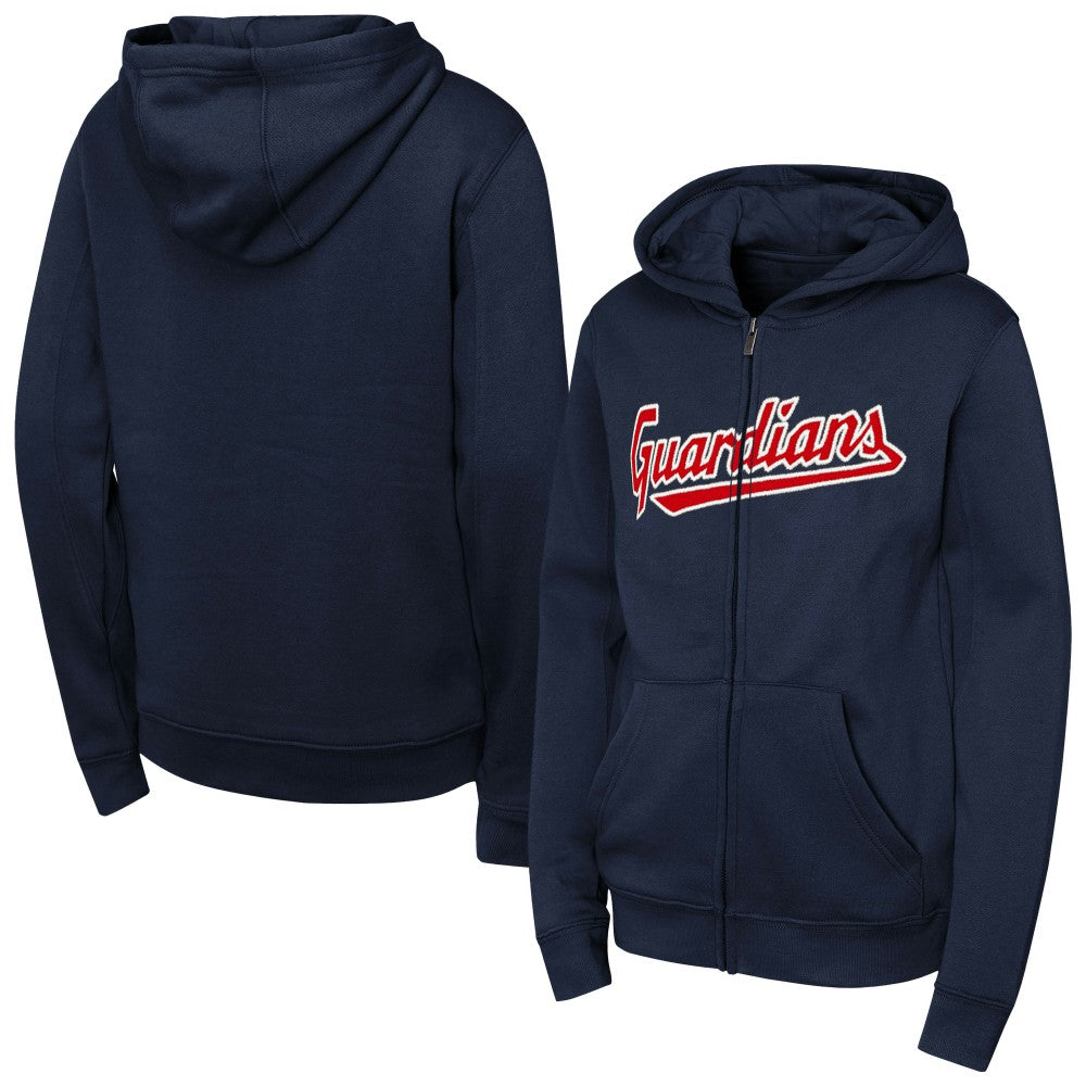 Cleveland Guardians Youth Wordmark Fleece Full-Zip Hoodie Navy