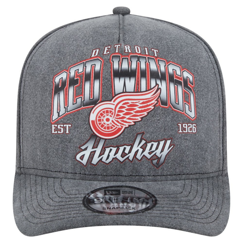 Detroit Red Wings New Era Throwback Washed A-Frame Pre-Curved 9FIFTY Snapback Hat Charcoal
