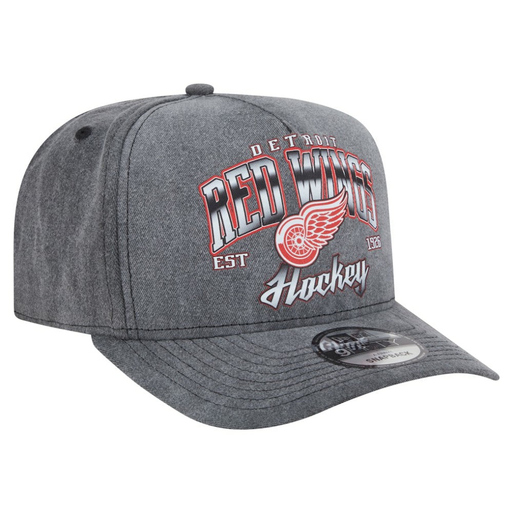Detroit Red Wings New Era Throwback Washed A-Frame Pre-Curved 9FIFTY Snapback Hat Charcoal