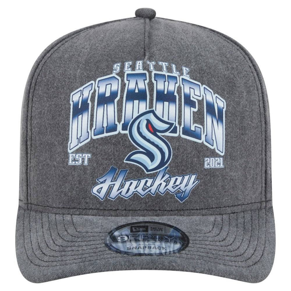 Seattle Kraken New Era Throwback Washed A-Frame Pre-Curved 9FIFTY Snapback Hat Charcoal