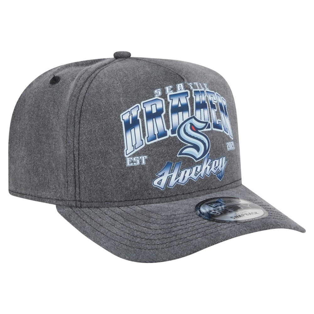 Seattle Kraken New Era Throwback Washed A-Frame Pre-Curved 9FIFTY Snapback Hat Charcoal