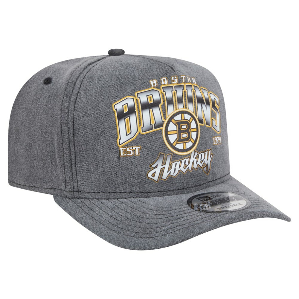 Boston Bruins New Era Throwback Washed A-Frame Pre-Curved 9FIFTY Snapback Hat Charcoal