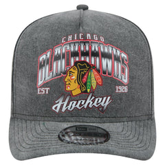Chicago Blackhawks New Era Throwback Washed A-Frame Pre-Curved 9FIFTY Snapback Hat Charcoal