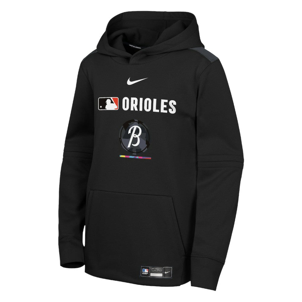 Baltimore Orioles Youth City Connect Authentic Collection Performance Pullover Hoodie Black | Nike