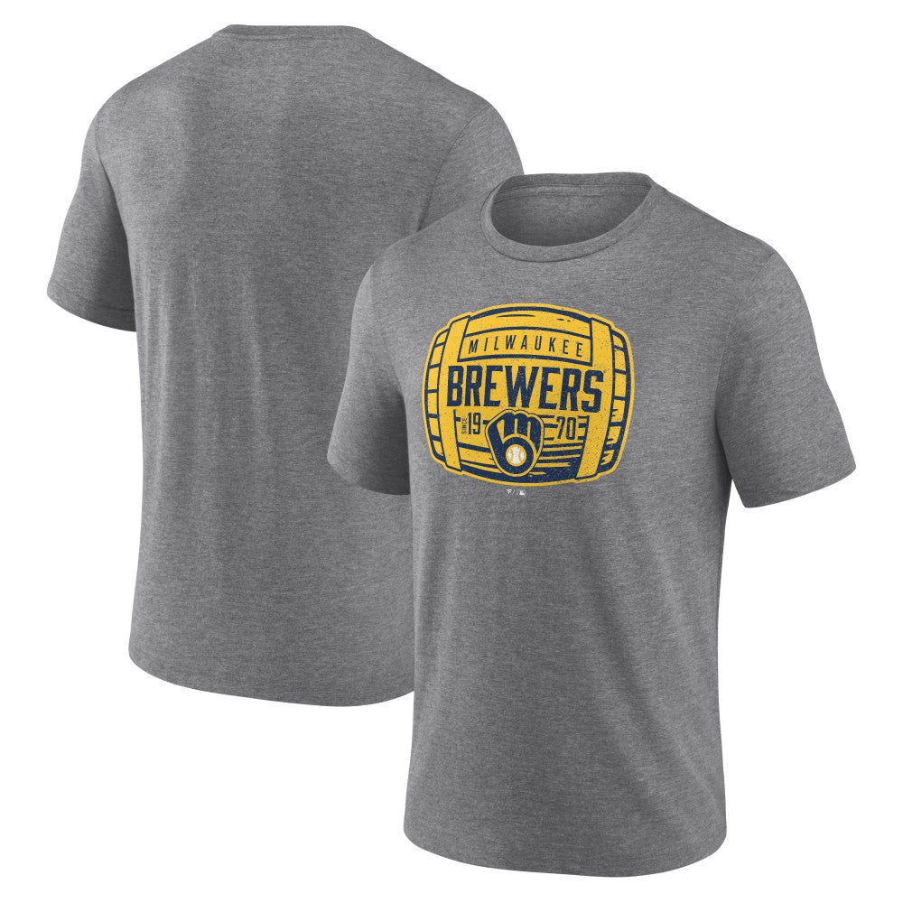 Milwaukee Brewers Barrel Tri-Blend T-Shirt Heather Gray
