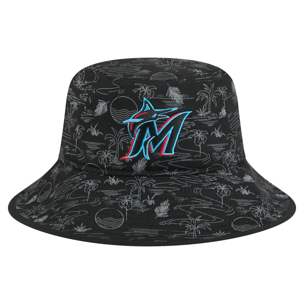Miami Marlins 2025 Spring Training All Over Print Bucket Hat Black | New Era
