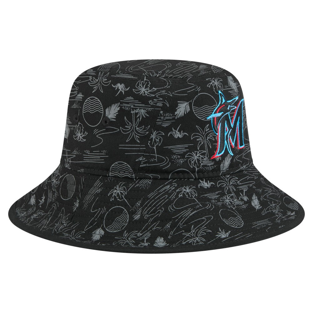 Miami Marlins 2025 Spring Training All Over Print Bucket Hat Black | New Era
