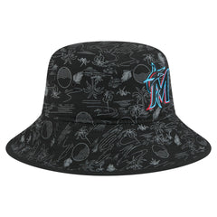 Miami Marlins 2025 Spring Training All Over Print Bucket Hat Black | New Era