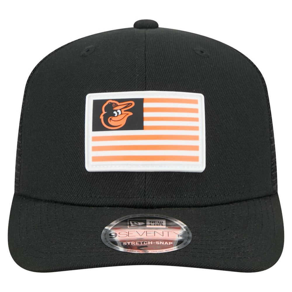 Baltimore Orioles Flag 9SEVENTY Stretch-Snap Hat Black | New Era