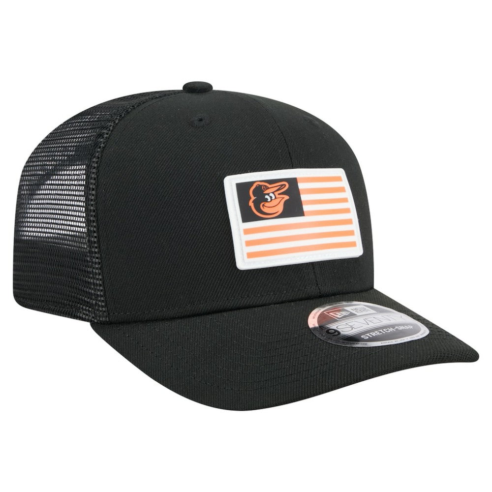 Baltimore Orioles Flag 9SEVENTY Stretch-Snap Hat Black | New Era