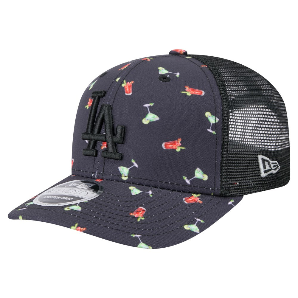 Los Angeles Dodgers Adventure Drinks Pattern 9SEVENTY Stretch-Snap Hat Black | New Era