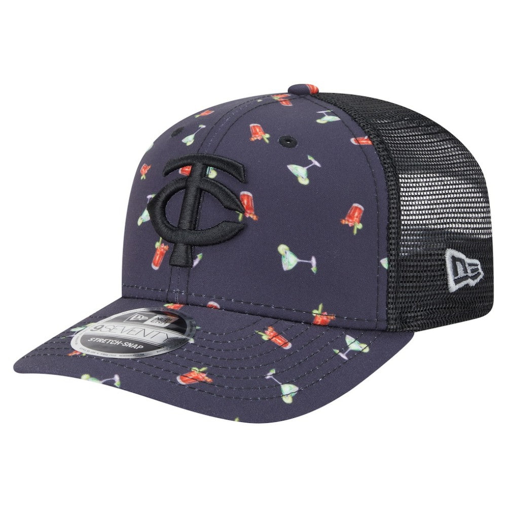 Minnesota Twins Adventure Drinks Pattern 9SEVENTY Stretch-Snap Hat Black | New Era