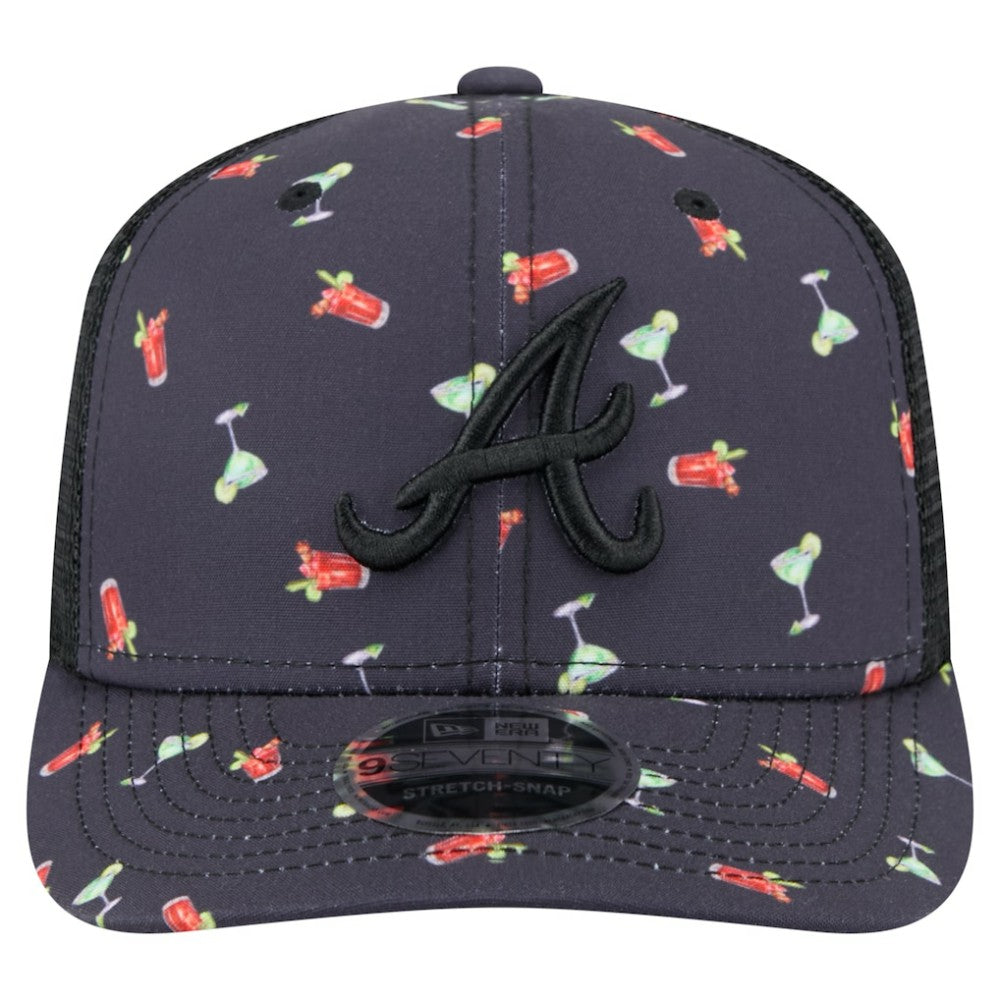 Atlanta Braves Adventure Drinks Pattern 9SEVENTY Stretch-Snap Hat Black | New Era