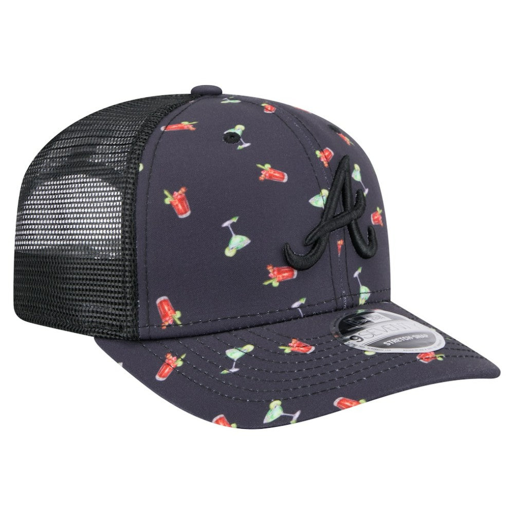 Atlanta Braves Adventure Drinks Pattern 9SEVENTY Stretch-Snap Hat Black | New Era