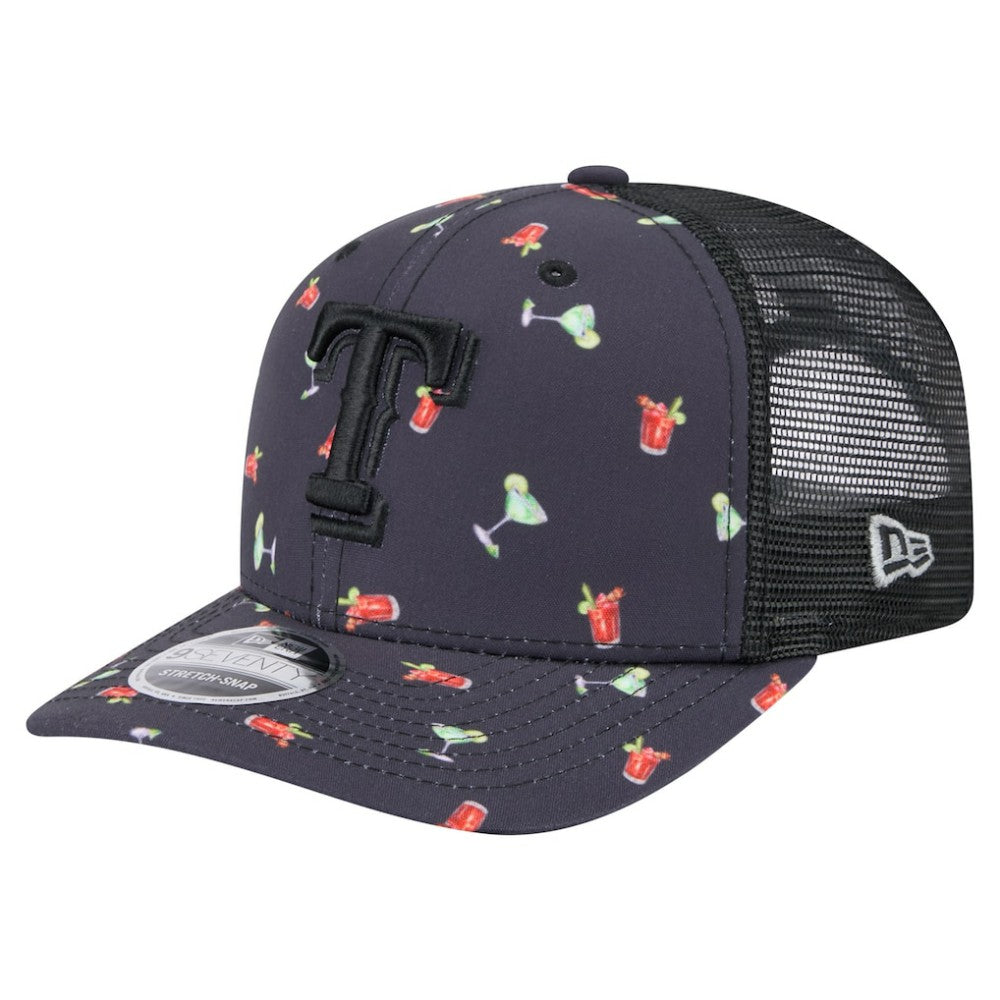Texas Rangers Adventure Drinks Pattern 9SEVENTY Stretch-Snap Hat Black | New Era