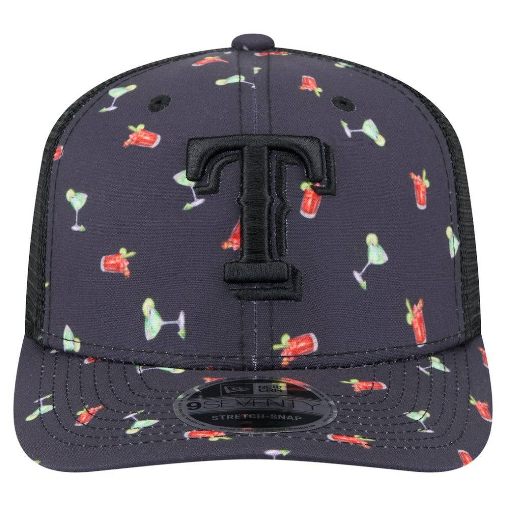 Texas Rangers Adventure Drinks Pattern 9SEVENTY Stretch-Snap Hat Black | New Era