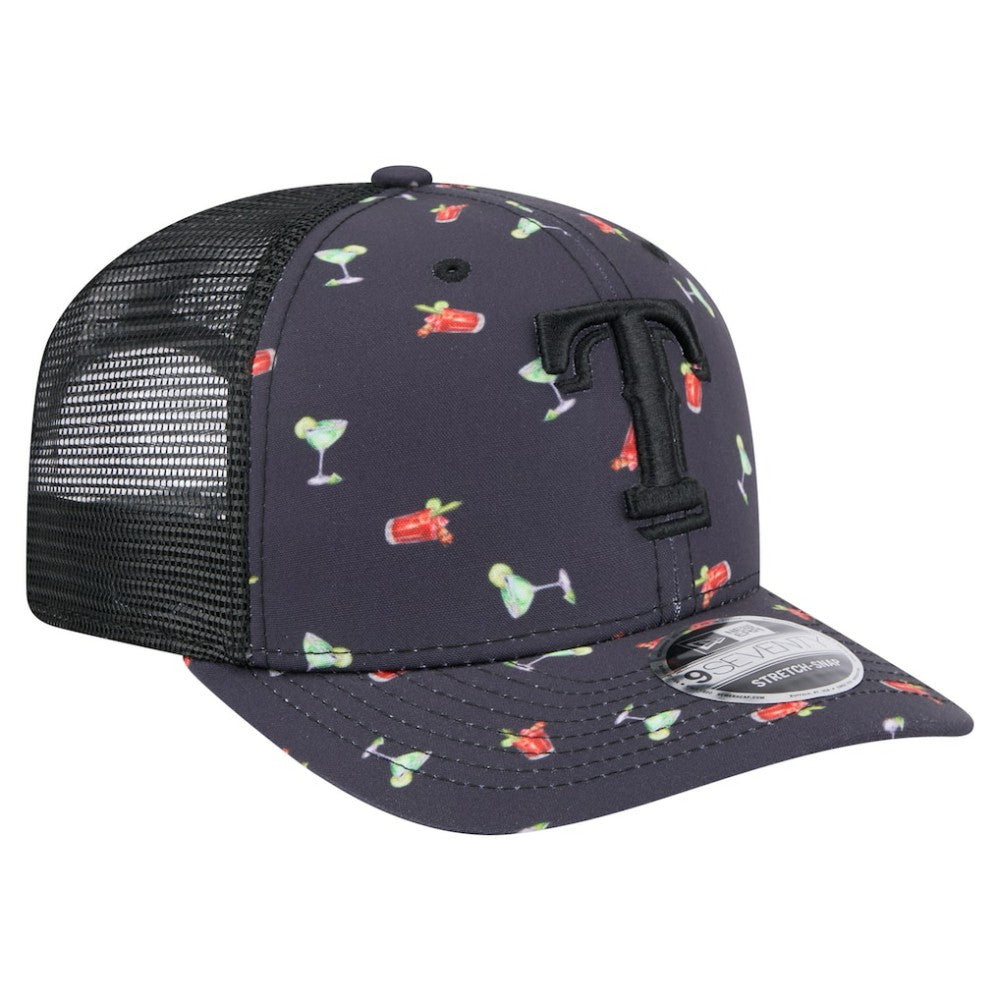 Texas Rangers Adventure Drinks Pattern 9SEVENTY Stretch-Snap Hat Black | New Era