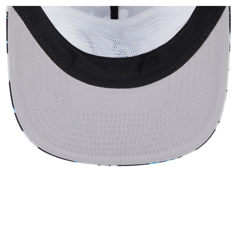 Miami Marlins Adventure Pattern Golfer Trucker Snapback Hat Black | New Era