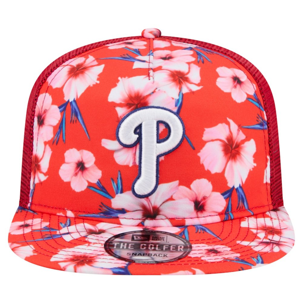 Philadelphia Phillies Adventure Pattern Golfer Trucker Snapback Hat Red | New Era