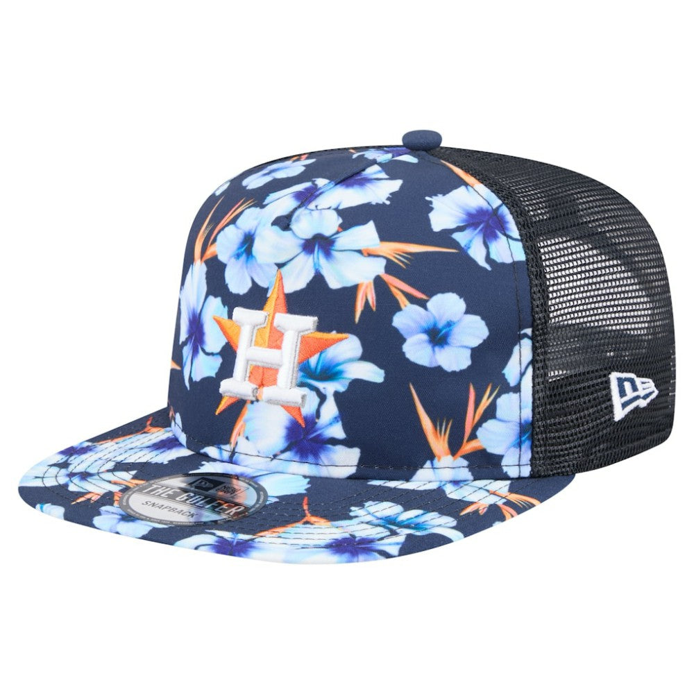 Houston Astros Adventure Pattern Golfer Trucker Snapback Hat Navy | New Era