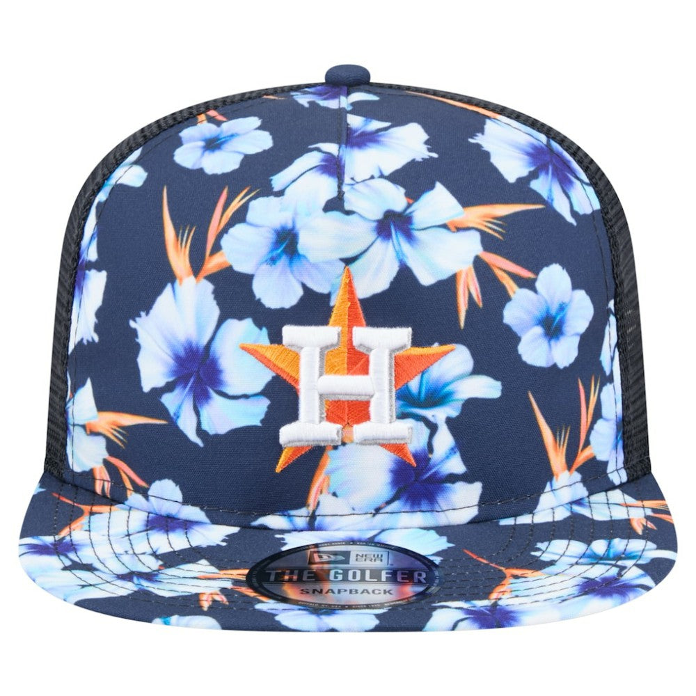 Houston Astros Adventure Pattern Golfer Trucker Snapback Hat Navy | New Era