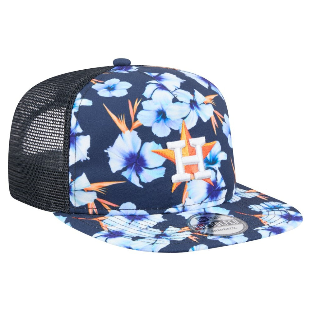 Houston Astros Adventure Pattern Golfer Trucker Snapback Hat Navy | New Era