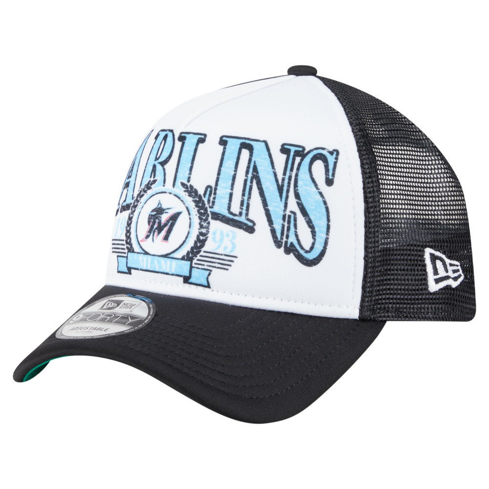 Miami Marlins Distressed 9FORTY A-Frame Adjustable Trucker Hat Black | New Era