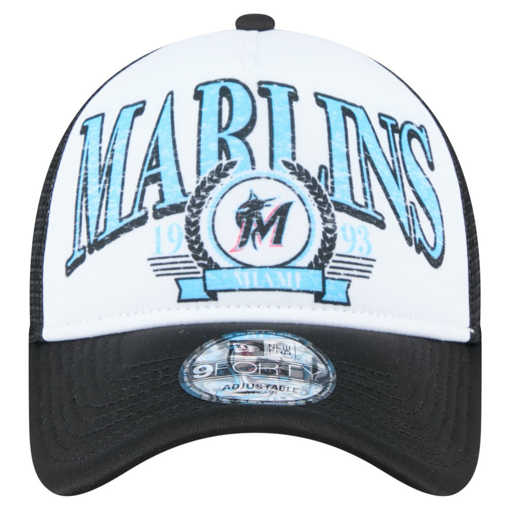 Miami Marlins Distressed 9FORTY A-Frame Adjustable Trucker Hat Black | New Era