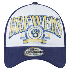 Milwaukee Brewers Distressed 9FORTY A-Frame Adjustable Trucker Hat White | New Era