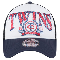 Minnesota Twins Distressed 9FORTY A-Frame Adjustable Trucker Hat White/Navy | New Era